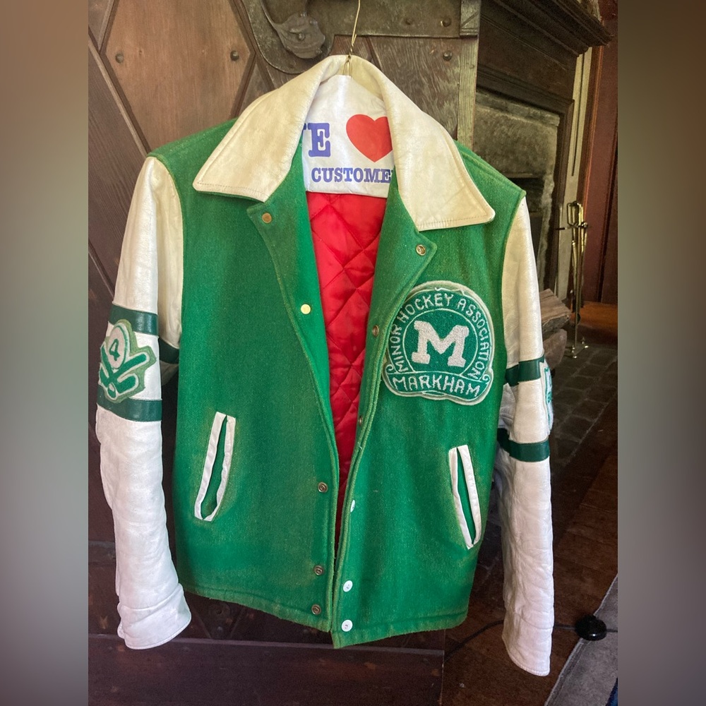 Vintage wall and leather sleeve ice hockey jacket
